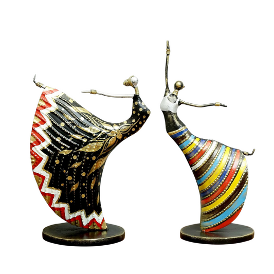Vegas Wrought Iron Marie Dancing Lady Figurine Showpiece Home Decor (Set of 2)