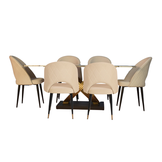 Brinstone 6 Seater Marble Dining with Leo Chair