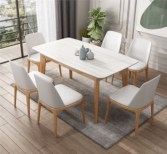 Montreal Marble Dining Table in Premium Oakwood