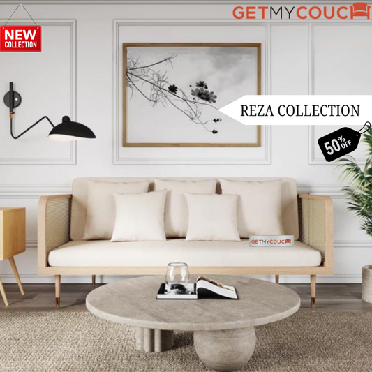 Reza Sofa in Solid Wood and Cane