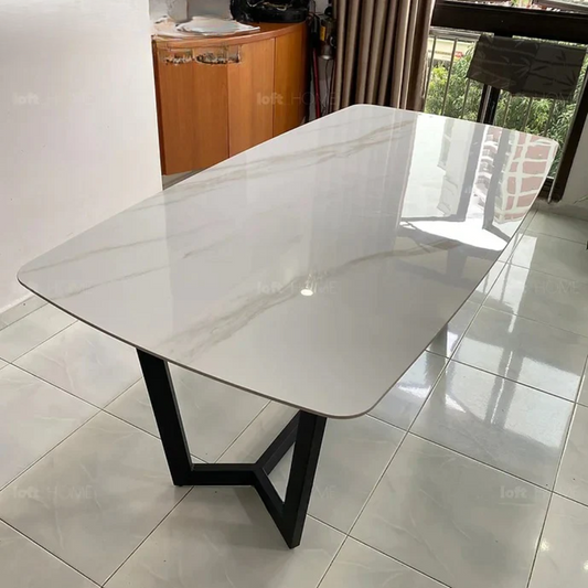Vegas Satwario Marble Top Dining Table with Black powder Coated Base