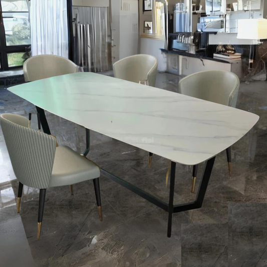 Vegas Satwario Marble Top Dining Table with Black powder Coated Base