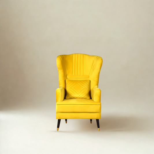 Mylo High Back Wing Chair Premium Suede Yellow Fabric