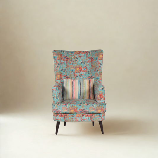 Titus Beauty High Back Wing Chair Premium Suede Floral Fabric
