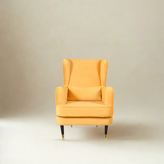 Genoa Wing Chair in Yellow Velvet Fabric