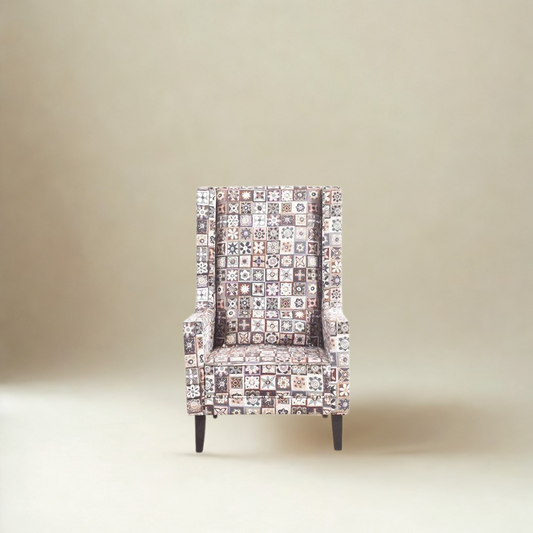 Rachel Wing Chair In Premium Printed Luxe Fabric