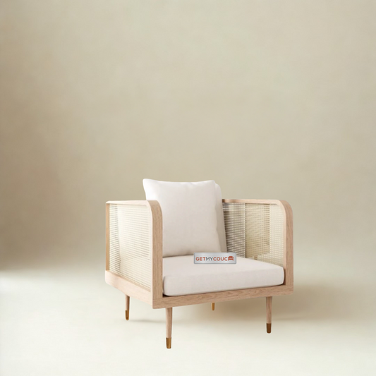 Reza Single Seater Sofa cum Lounge Chair in Solid Wood and Cane