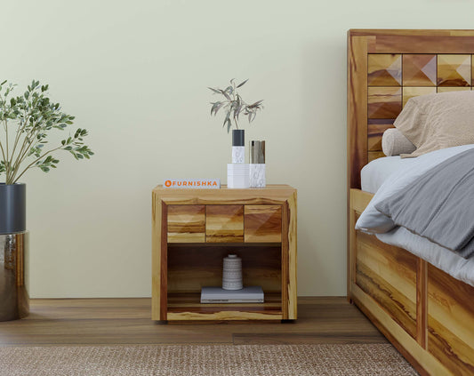 Nova Diamond Bedside Table in Pure UP Teak Wood