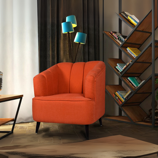 Nelio Lounge Chair in Burnt Orange Color In Jute Fabric