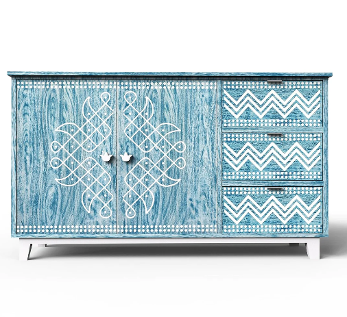Symphony Sideboard Cum Chest of Drawers in Blue Textured Finish