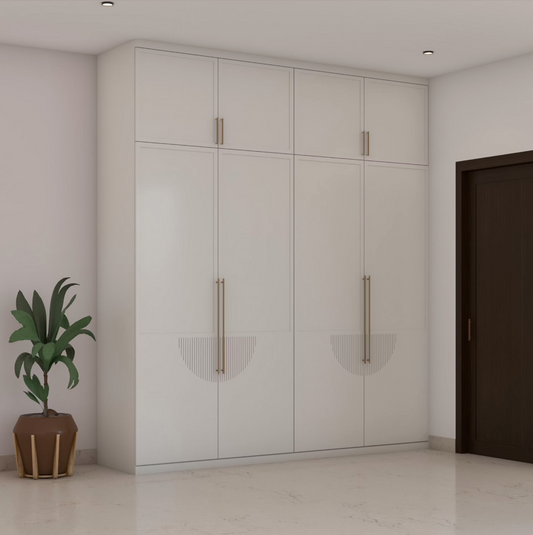 Candy White Modular Wardrobe in HDHMR Board with Loft - Customizable