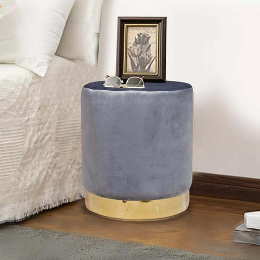 Vera Ottoman In Grey in Velvet Fabric