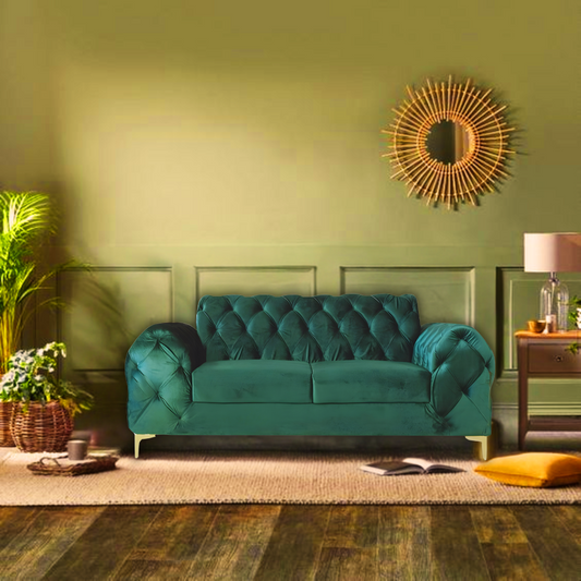 Karter Chesterfield 2 Seater Sofa In Green Velvet Fabric