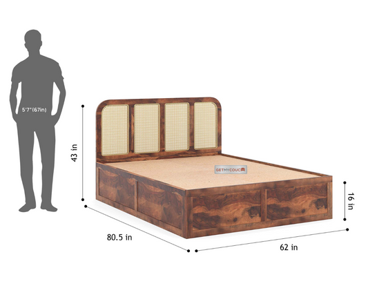 Beacon Storage Bed in Sheesham Wood With Cane Design