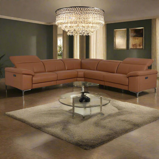 Kingsley 3 Seater Double Motorized Recliner  in Top Grain Leather