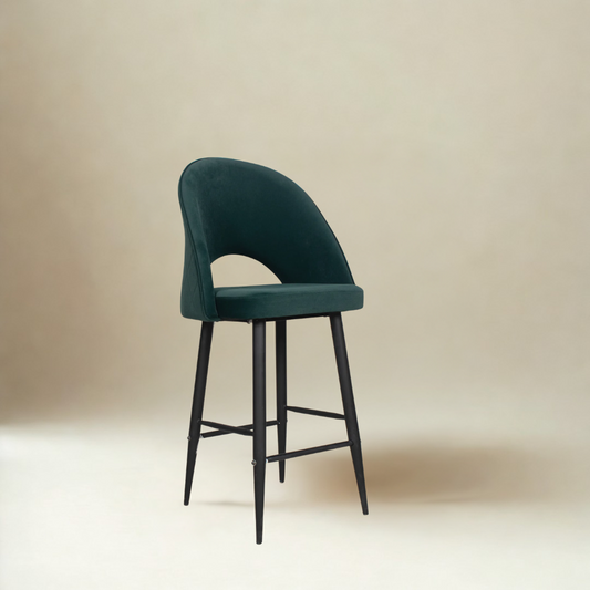 Leol Bar Chair In Premium Green Velvet Fabric