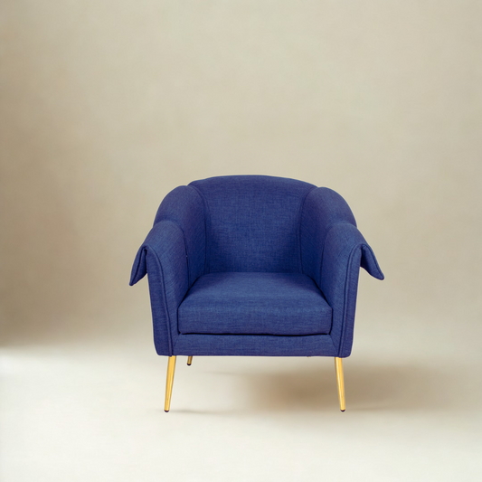 Othello Lounge Chair Navy Blue Cotton Fabric With Golden Legs