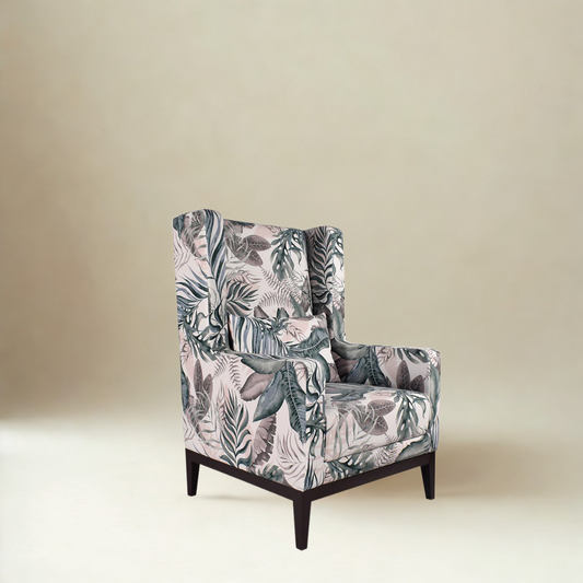 Ursula Wing Chair in Green Printed Fabric