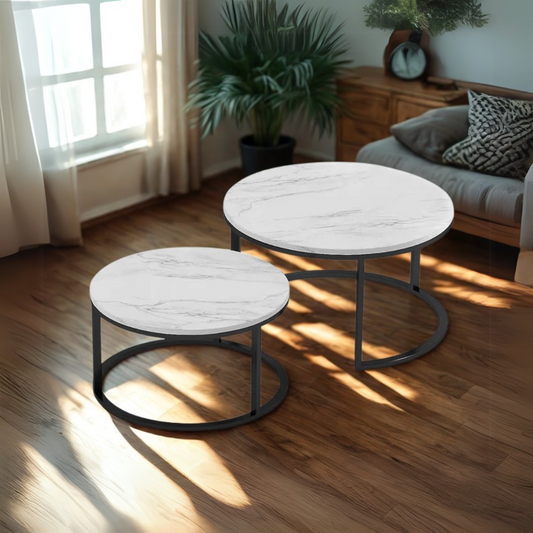 Sebastian Marble Round Nested Coffee Table In Black Base