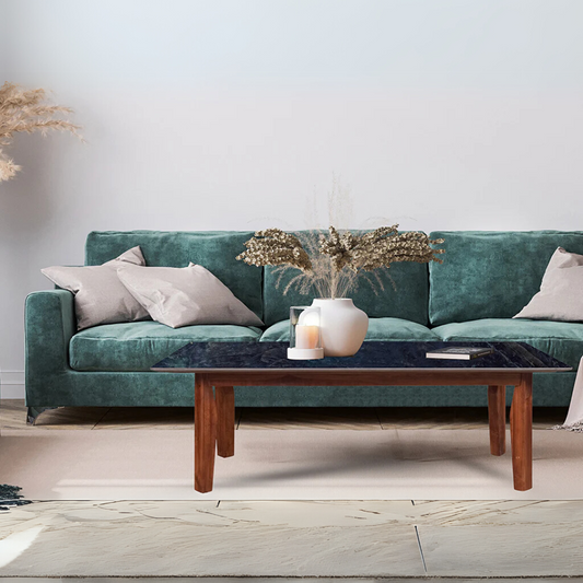 Jasper Modern Marble Coffee Table In Teak Finish