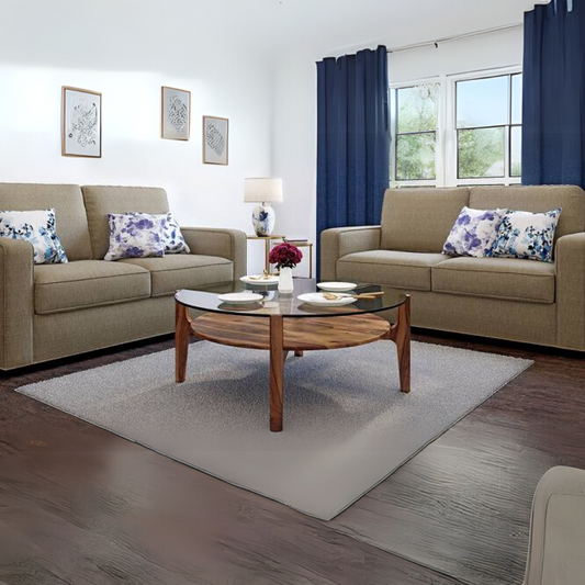 Veego Glass Top Round Coffee Table In Sheesham Wood