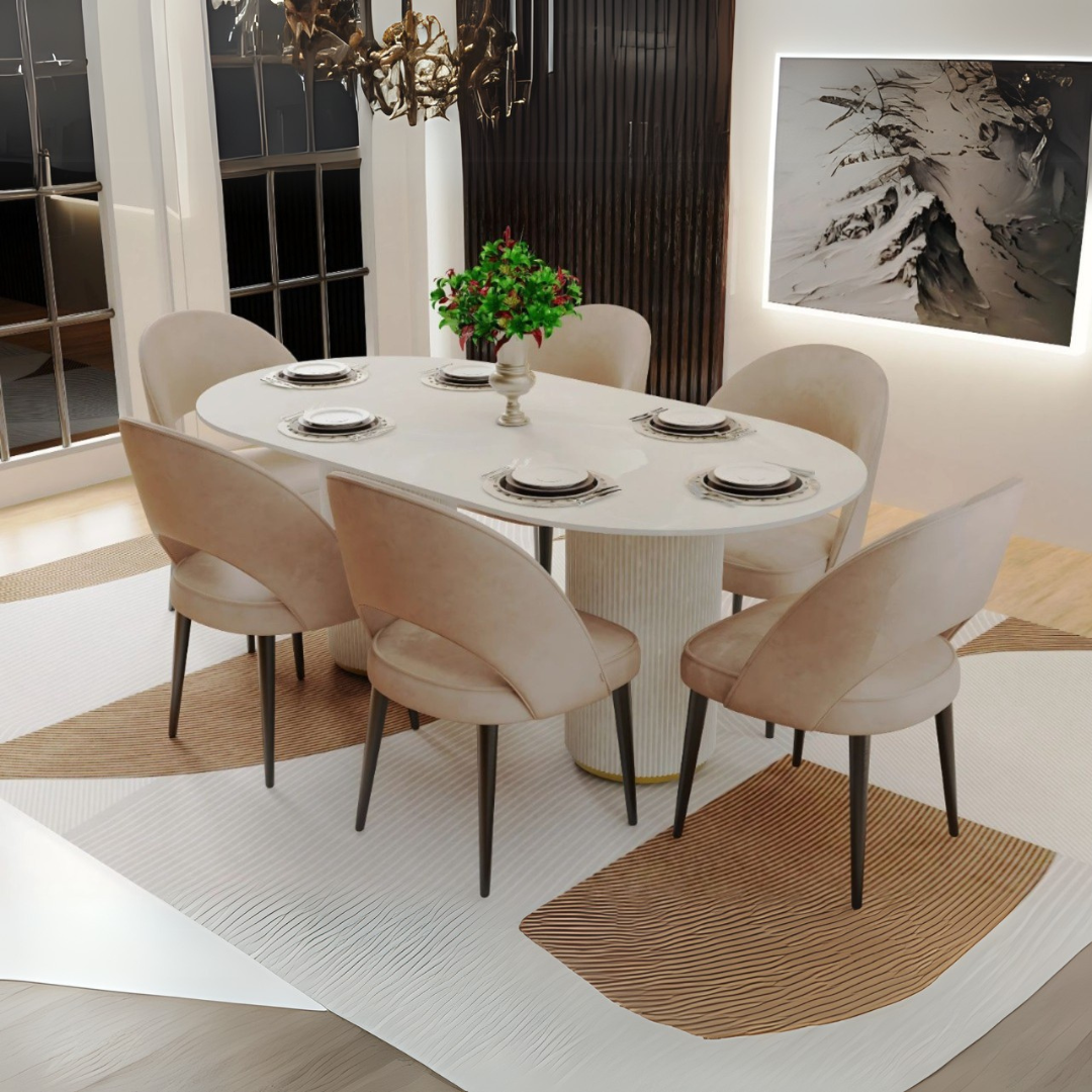 Golden Statuario Marble Top Dining Set with SS Base