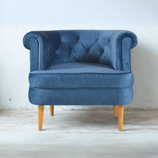 Bardot Lounge Chair In Premium Blue Velvet Fabric