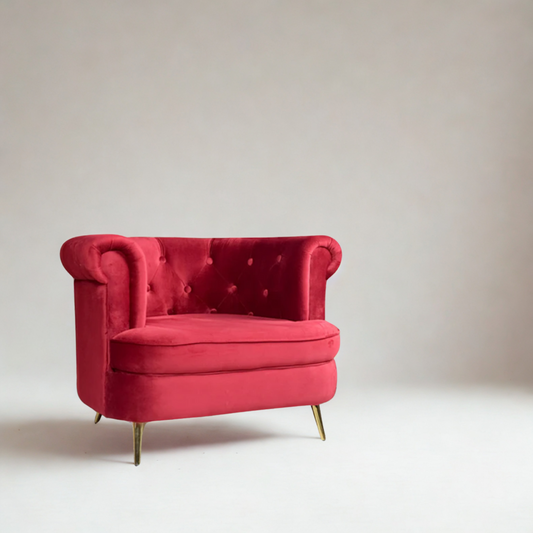 Bardot Lounge Chair Maroon Velvet Fabric With Golden Legs