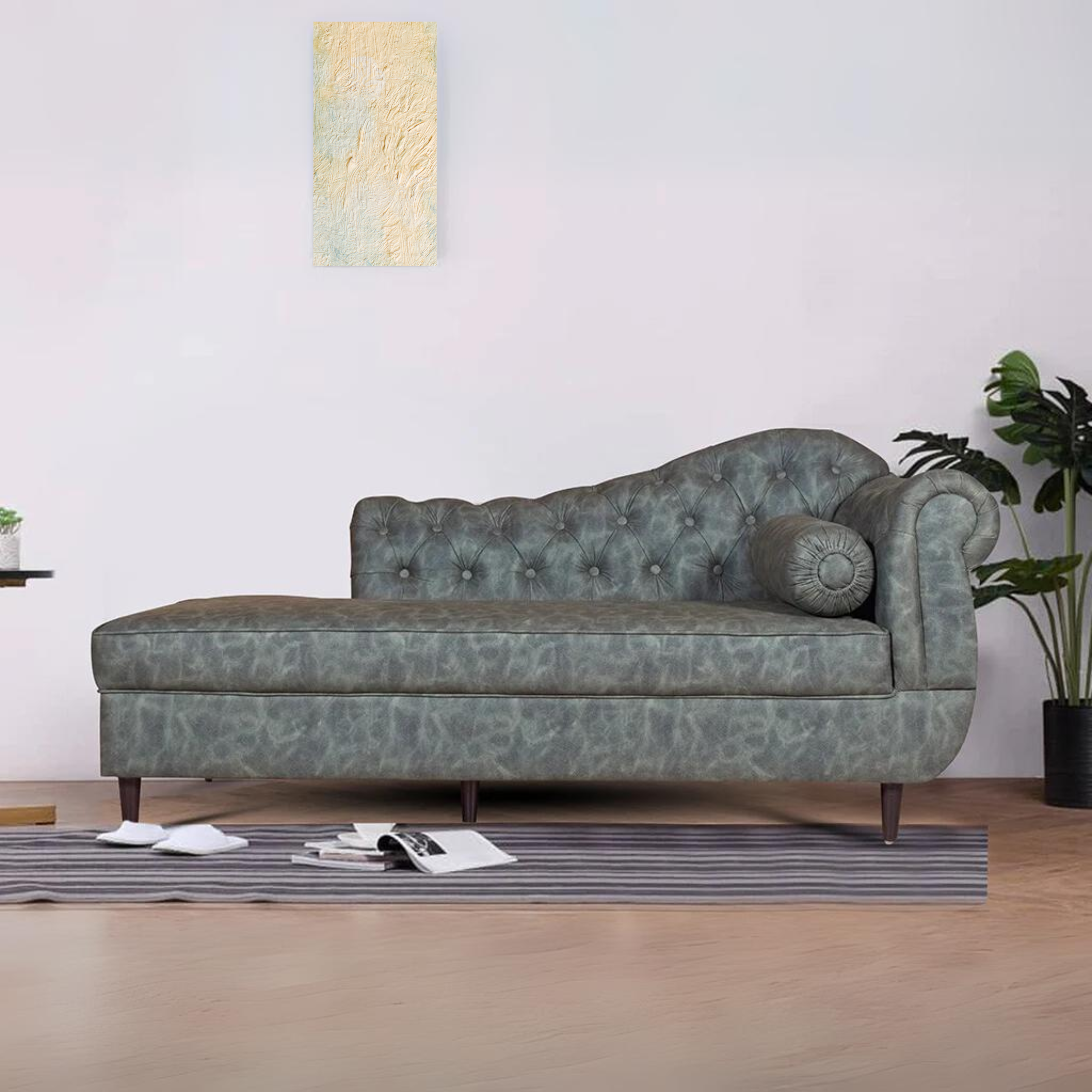 Buy Avon Chaise Lounger Sofa In Green Suede Fabric GetMyCouch