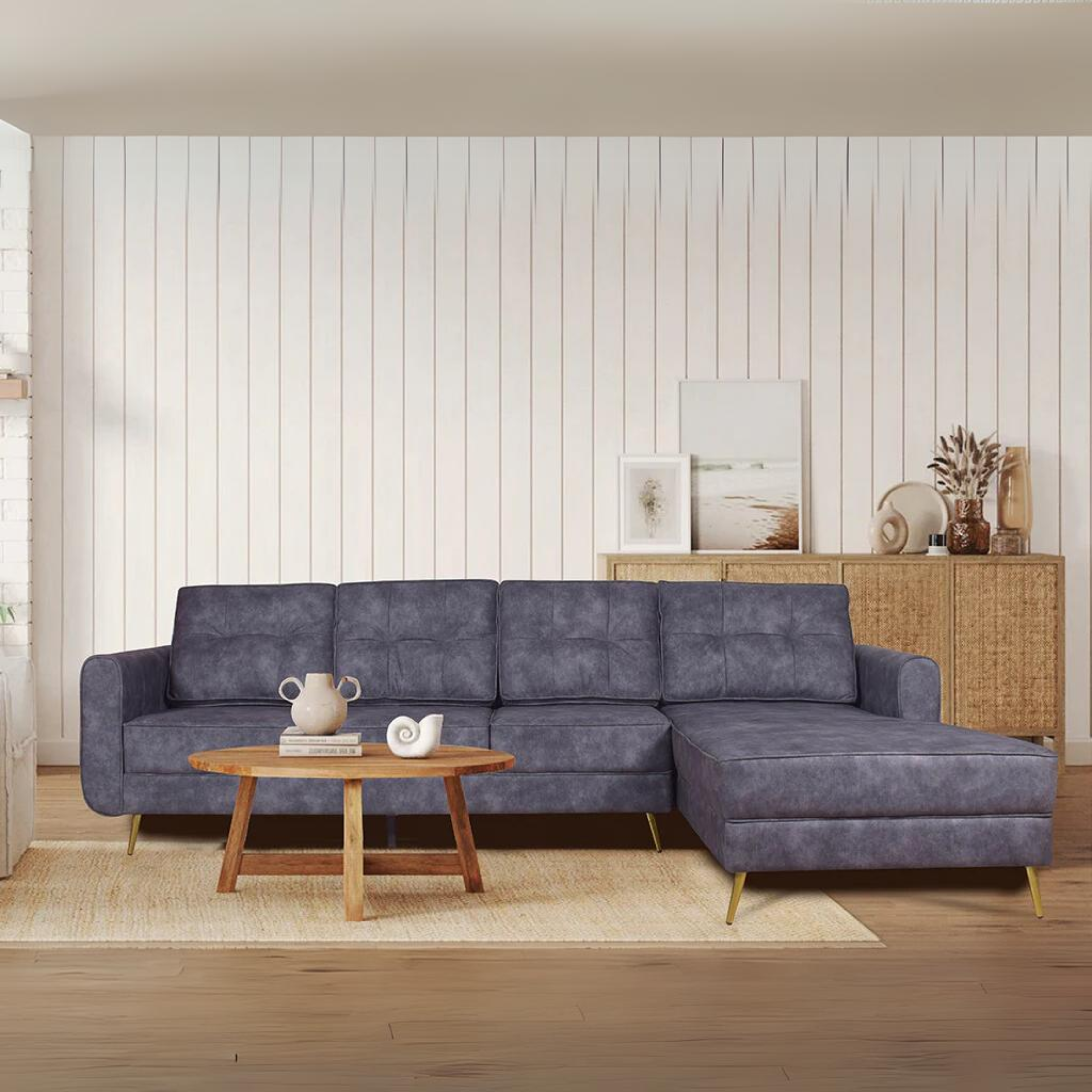 Buy Connor Sectional Sofa In Dark Grey Suede Fabric GetMyCouch