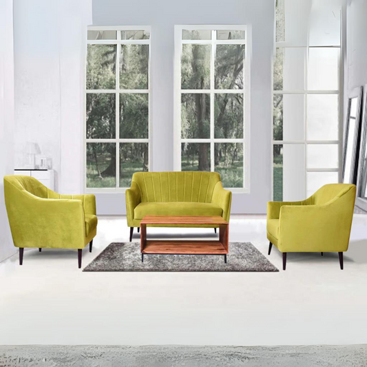 Lucas 2+1+1 Sofa Set In Green Velvet Fabric