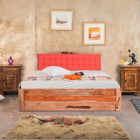 Florence Hydraulic Storage Bed With Storage In Teak Finish