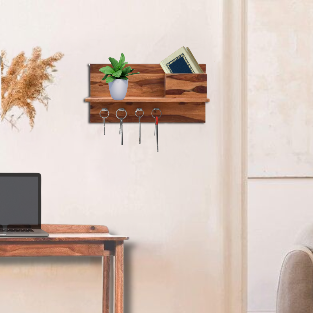 Buy Wall Shelf Cum Key Holder In Sheesham Wood GetMyCouch