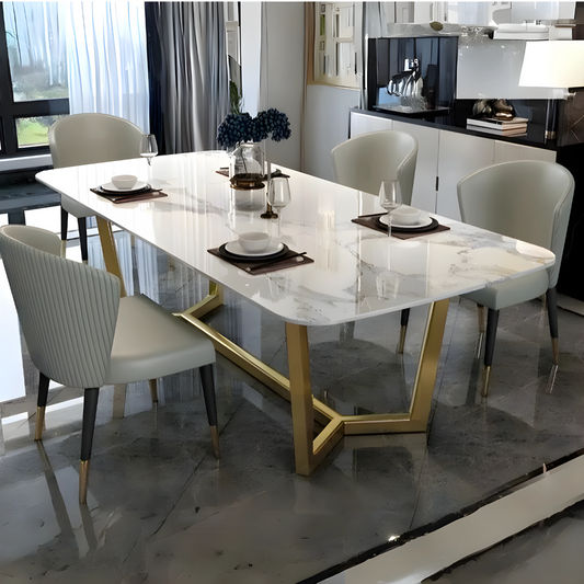 Vegas Omyx Marble Top Dining Table 6 Seater with SS Base