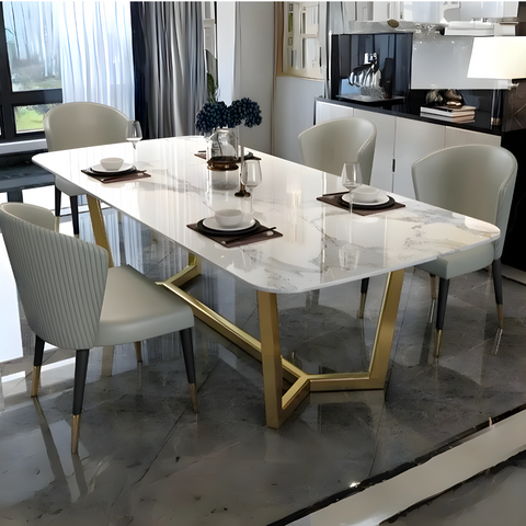 Vegas Omyx Marble Top Dining Table 6 Seater with SS Base