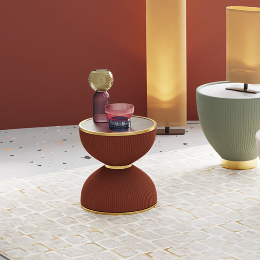 Siaz Marble Round Side Table in Louvers Design