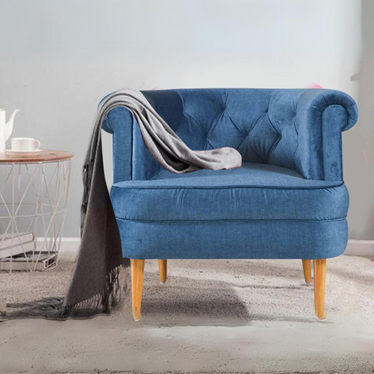 Bardot Lounge Chair In Premium Blue Velvet Fabric