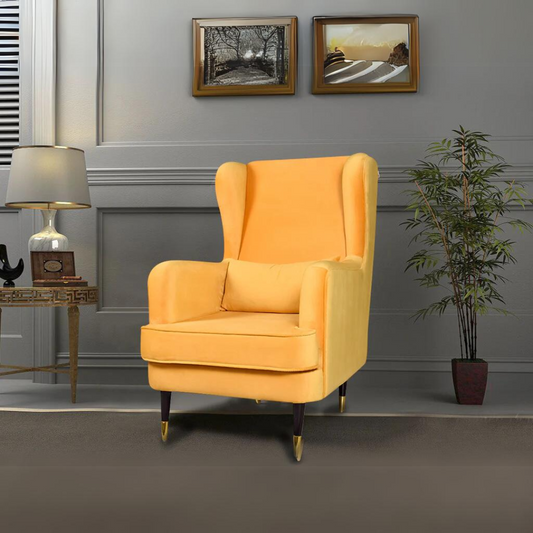 Genoa Wing Chair in Yellow Velvet Fabric