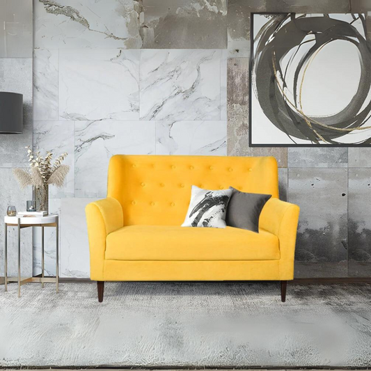Frida Loveseat 2 Seater Sofa In Yellow Velvet Fabric