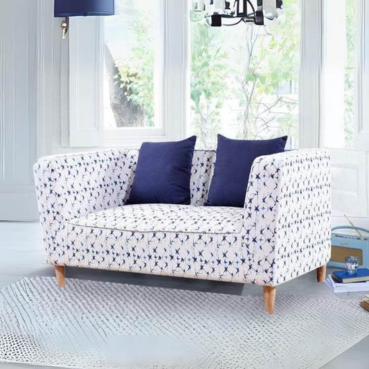 Liana Love Seat In Blue Print Cotton Fabric