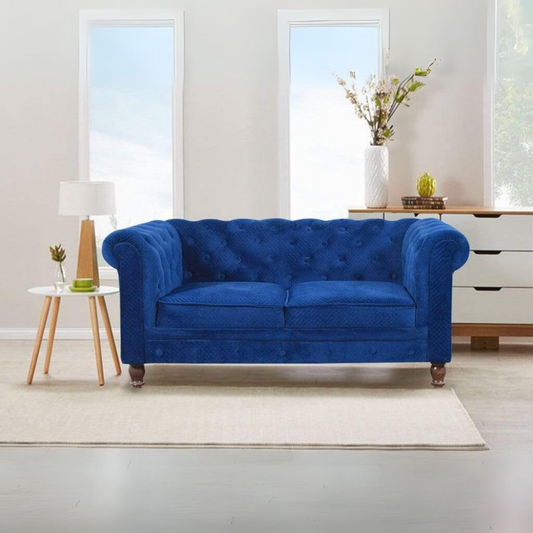 Winchester Two Seater Sofa In Premium Blue Velvet Fabric