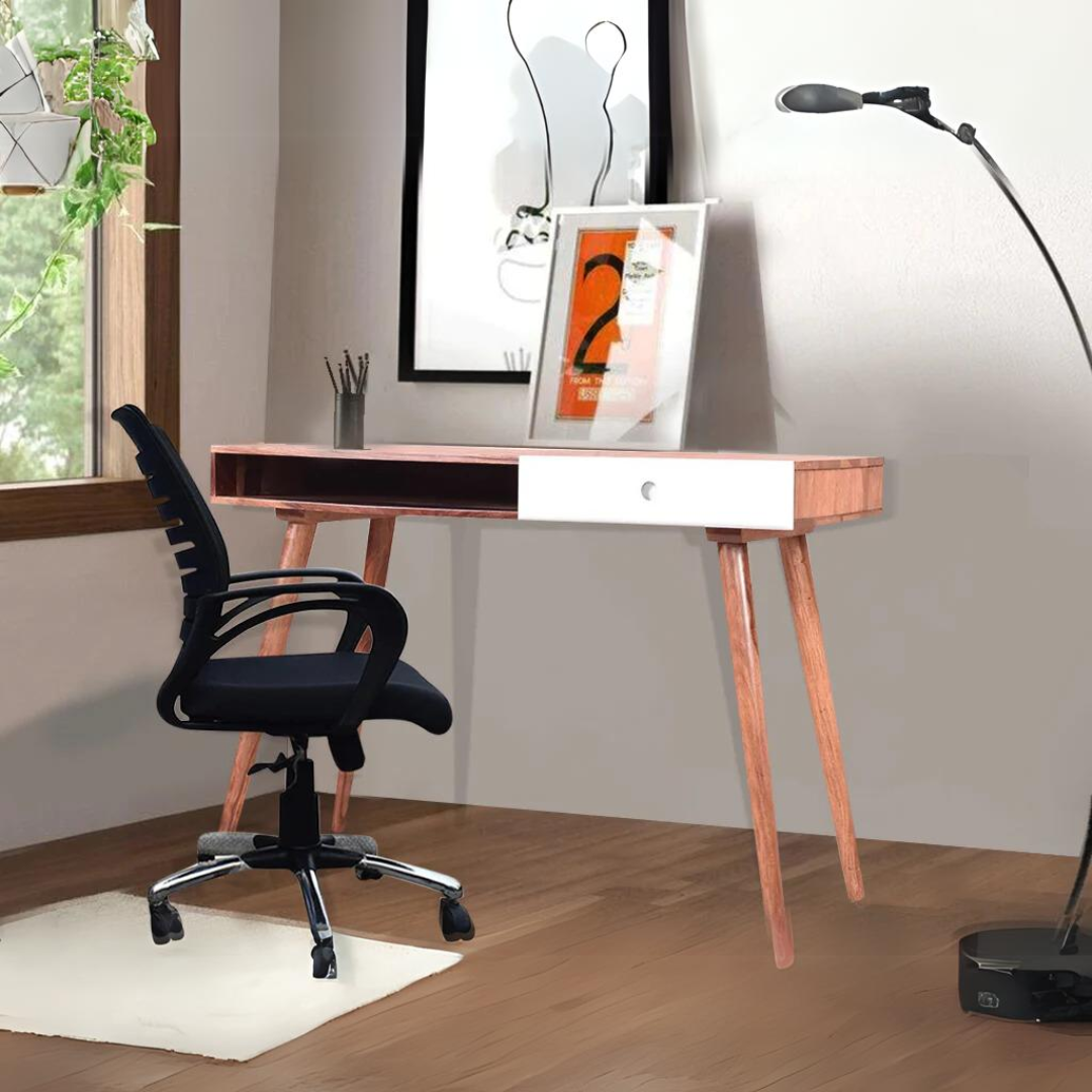 Buy Roswell Study Desk In Teak Finish White Drawer By Urban Ladder GetMyCouch