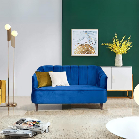 Nelio Two Seater Sofa in Blue Velvet Fabric