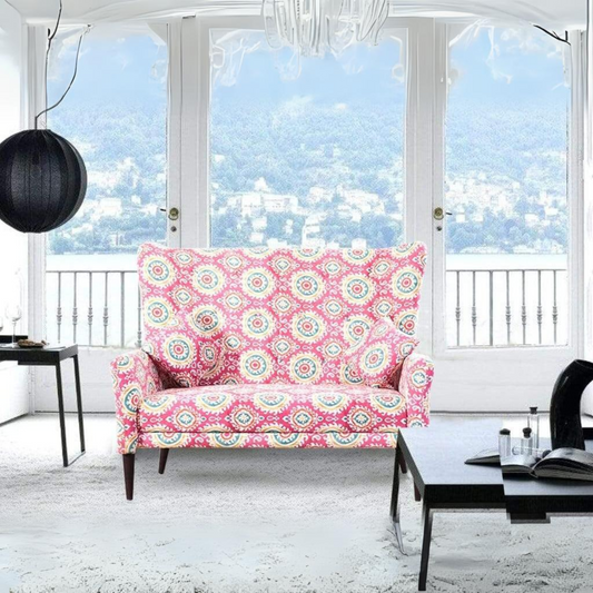 Valdemar High Back Two Seater Sofa In Coral