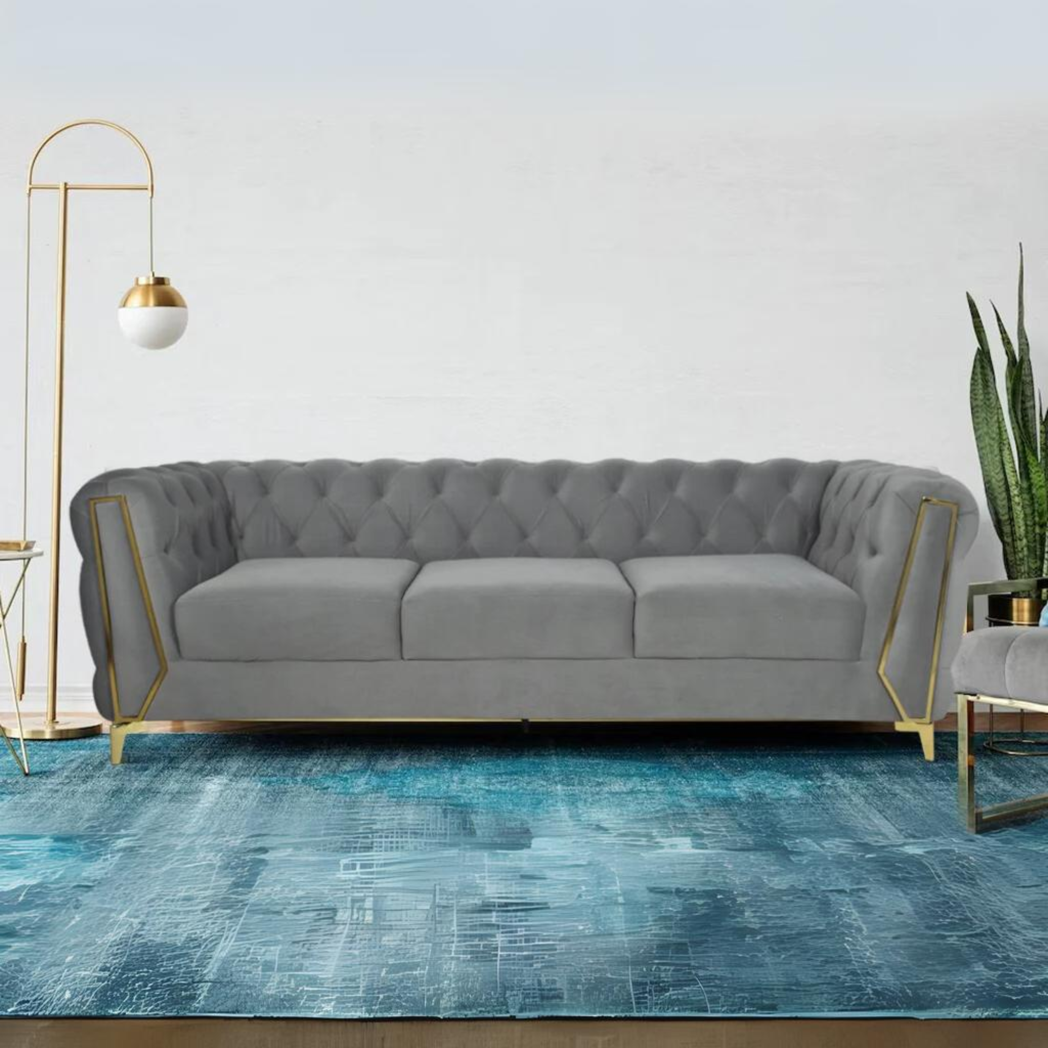 Buy Dinzo Seater Sofa With Front Frame In Beige Velvet Fabric GetMyCouch