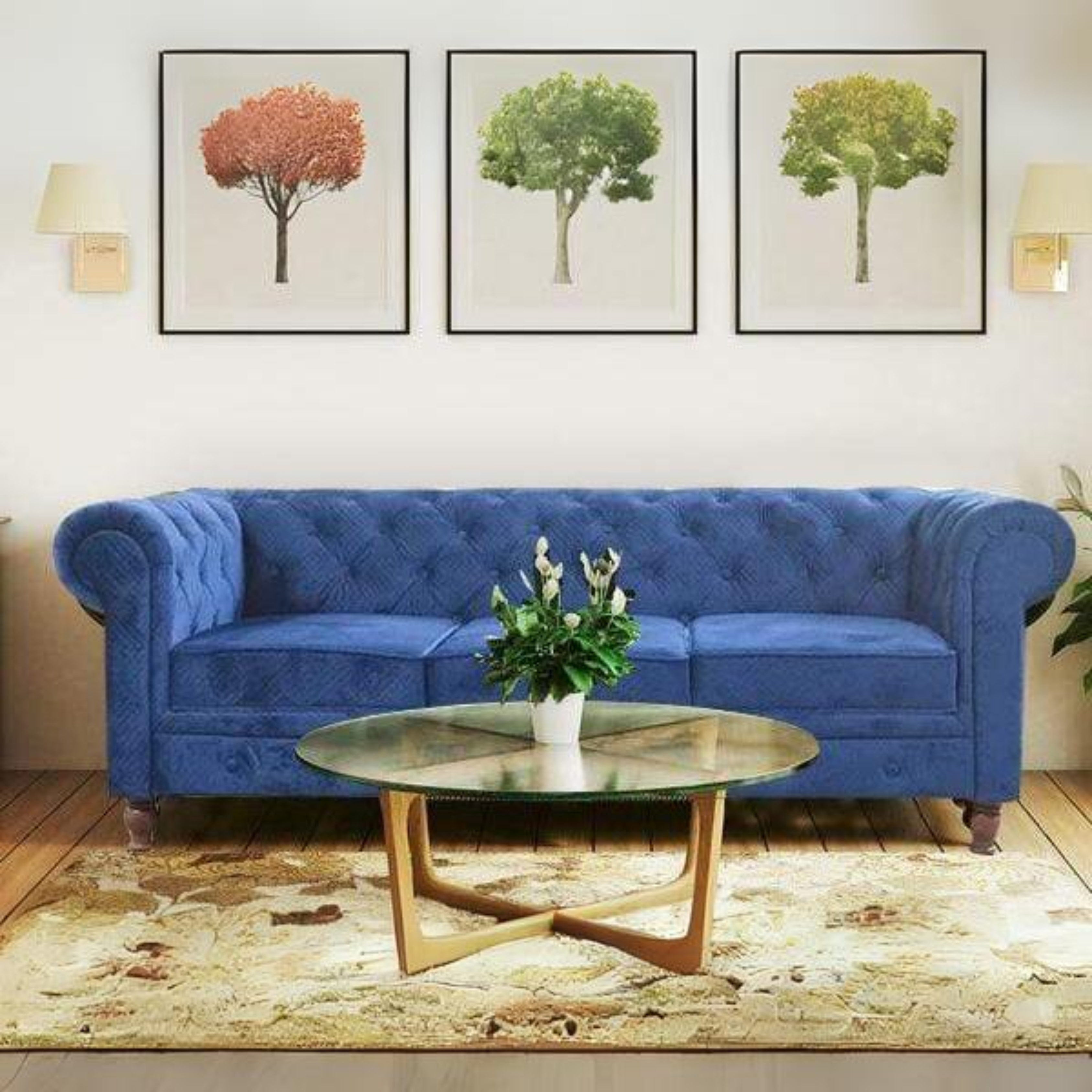 Winchester Three Seater Sofa In Blue Fabric GetMyCouch