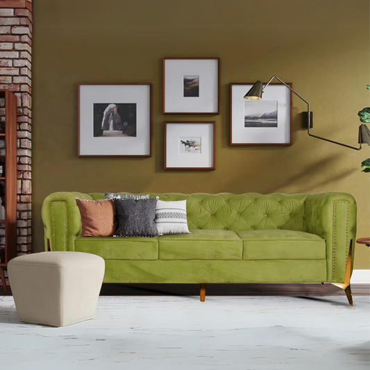 Oliver 3 Seater Sofa In Green Velvet Fabric