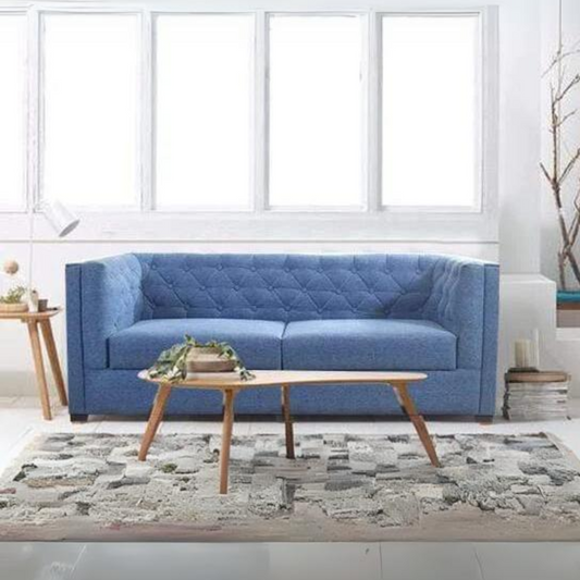 Windsor 3 Seater Sofa Set In Premium Blue Cotton Fabric