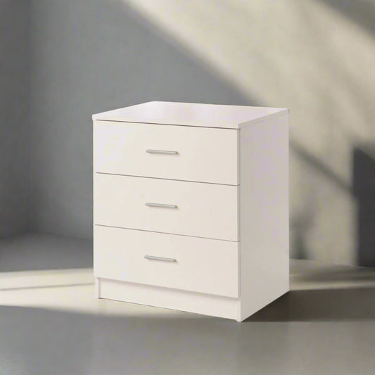 Helios Three Door  Bedside Table In White Finish