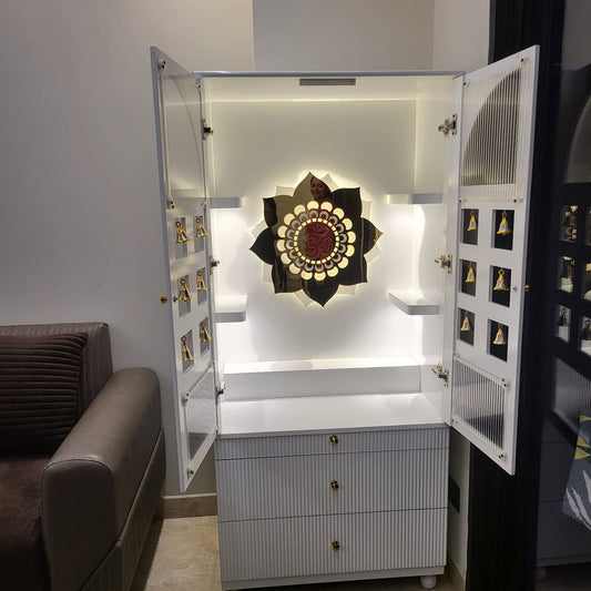 Double Om White Glossey Mandir Praying Unit